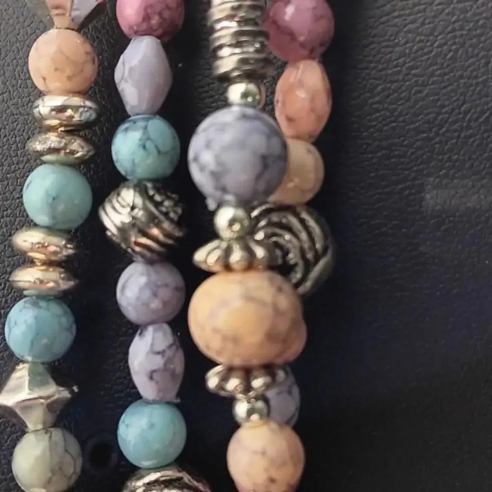 Multi-strand  Pastel Toned Natural Stone Beaded Necklace - Picture 5 of 9